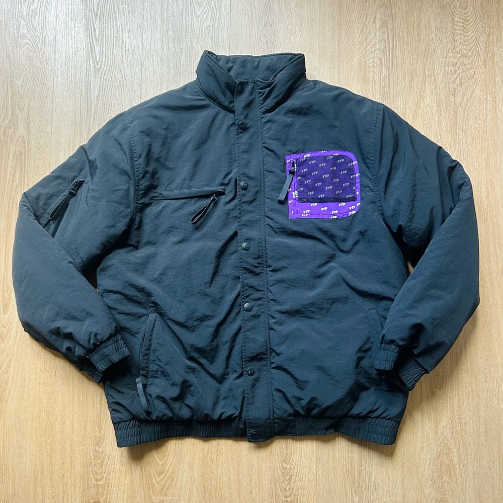 FTP Mesh Pocket Puffer Bomber Full Zip Jacket Black Sz Large FuckThePopulation
